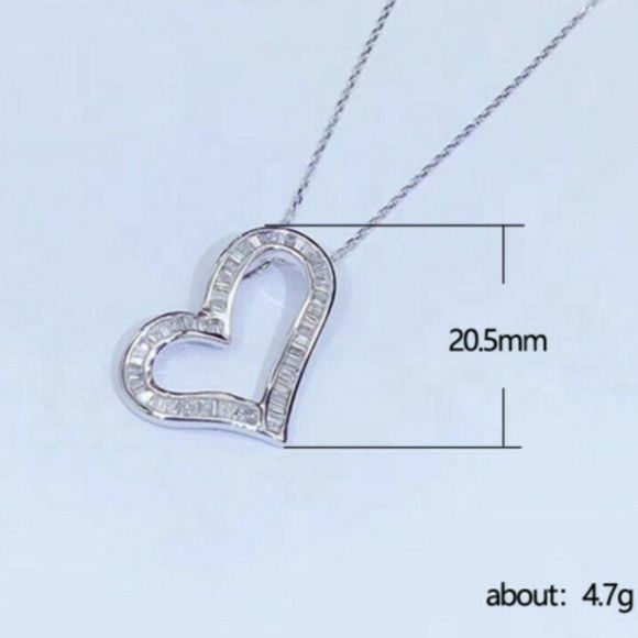 New Heart Pendant with 18 inch  chain lab created diamond silver plated - Picture 3 of 4